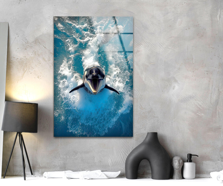 Orca & Blue Sea Glass Wall Art print on glass, glass printed photos
