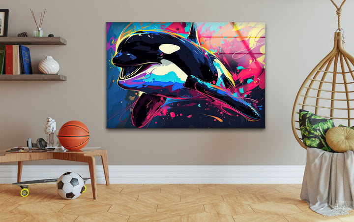 Orca Colored Glass Wall Art photo print on glass, prints on glass wall art
