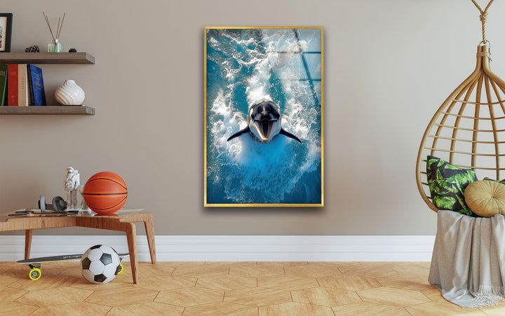 Orca & Blue Sea Glass Wall Art glass pictures for Wall, glass prints wall art

