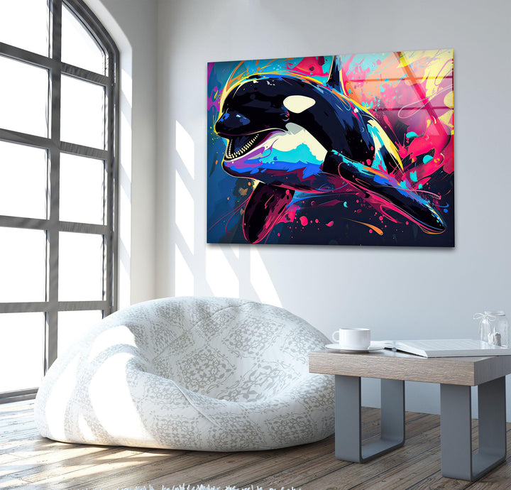 Orca Colored Glass Wall Art large glass photo prints, glass wall photos
