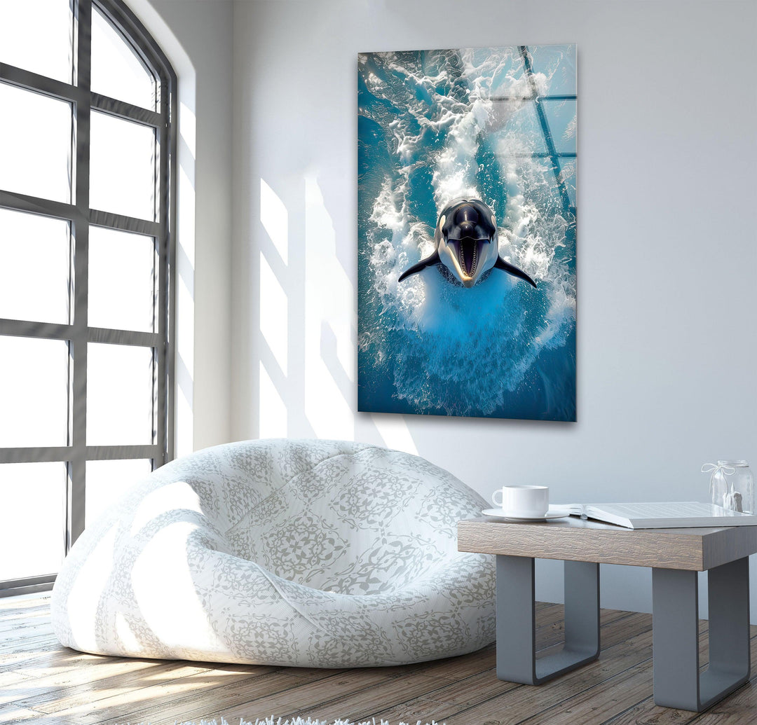 Orca & Blue Sea Glass Wall Art custom glass pictures, glass art prints
