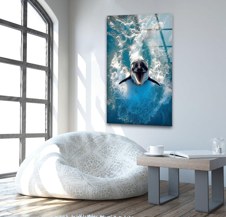 Orca & Blue Sea Glass Wall Art custom glass pictures, glass art prints
