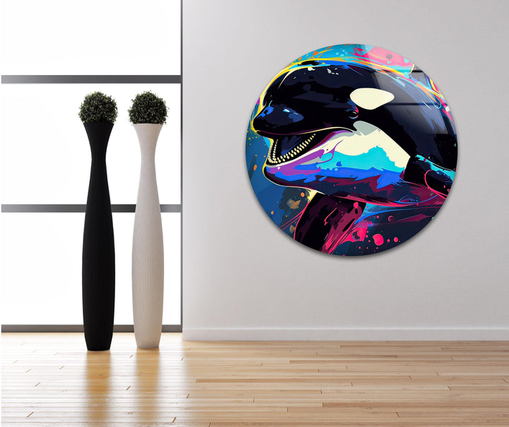 Orca Colored Glass Wall Art custom glass photo prints, large glass prints
