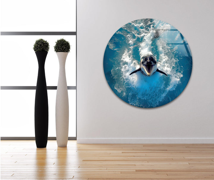 Orca & Blue Sea Glass Wall Art photo print on glass, prints on glass wall art
