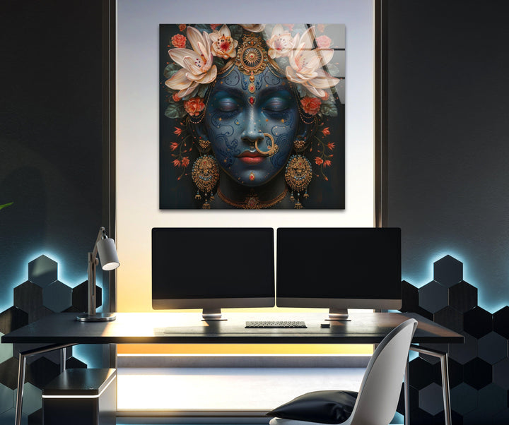 Painting of Goddess Durga Glass Wall Artwork | Custom Glass Photos