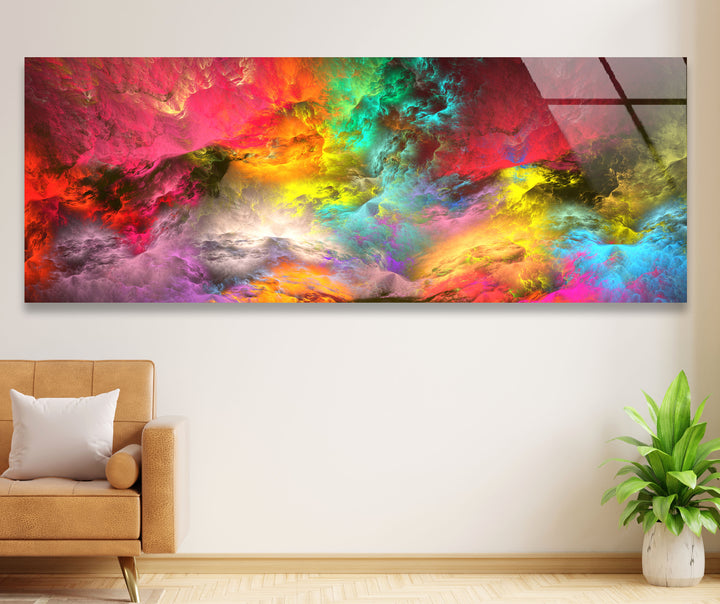 Colorburst Panorama-Wandkunst – Mehrfarbiger abstrakter Glasdruck