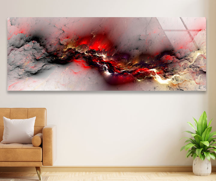 Crimson Storm Panoramic Wall Art – Abstract Red Glass Print