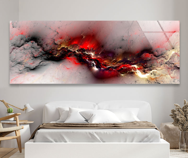 Crimson Storm Panoramic Wall Art – Abstract Red Glass Print