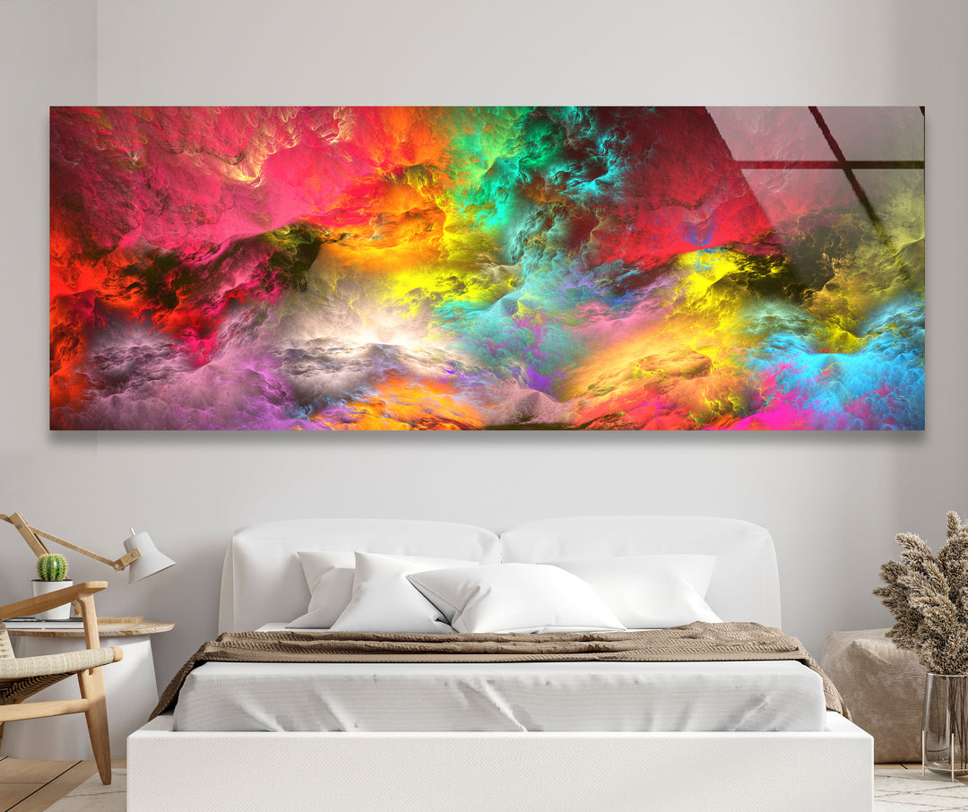 Colorburst Panorama-Wandkunst – Mehrfarbiger abstrakter Glasdruck