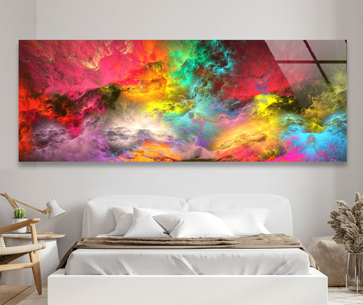 Colorburst Panorama-Wandkunst – Mehrfarbiger abstrakter Glasdruck