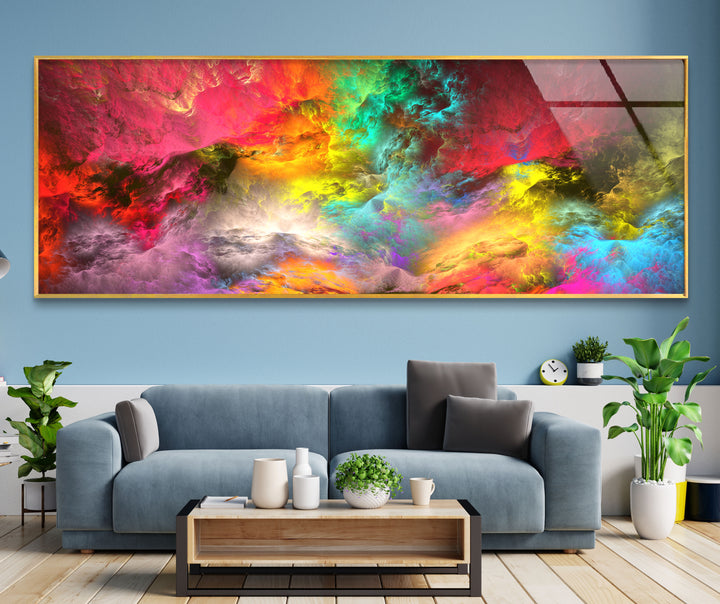 Colorburst Panorama-Wandkunst – Mehrfarbiger abstrakter Glasdruck