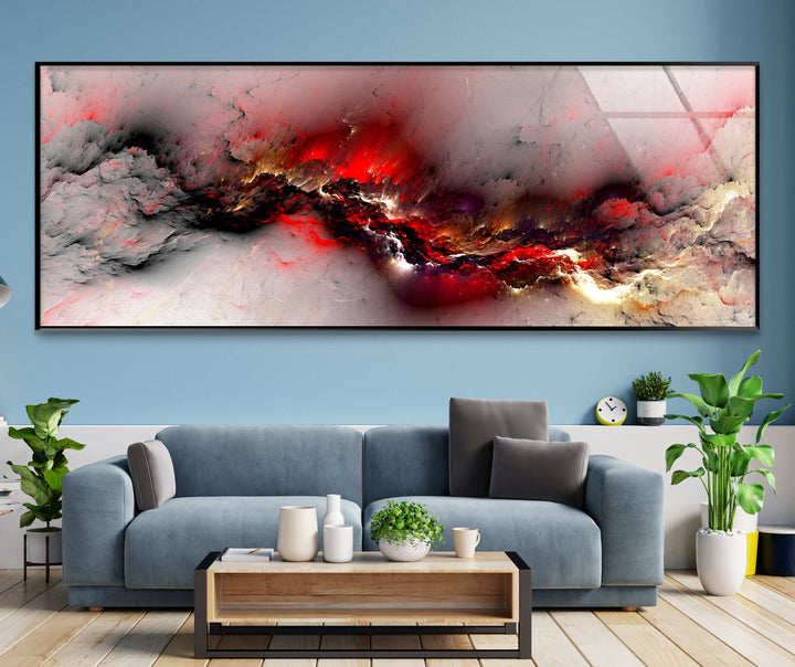 Crimson Storm Panoramic Wall Art – Abstract Red Glass Print