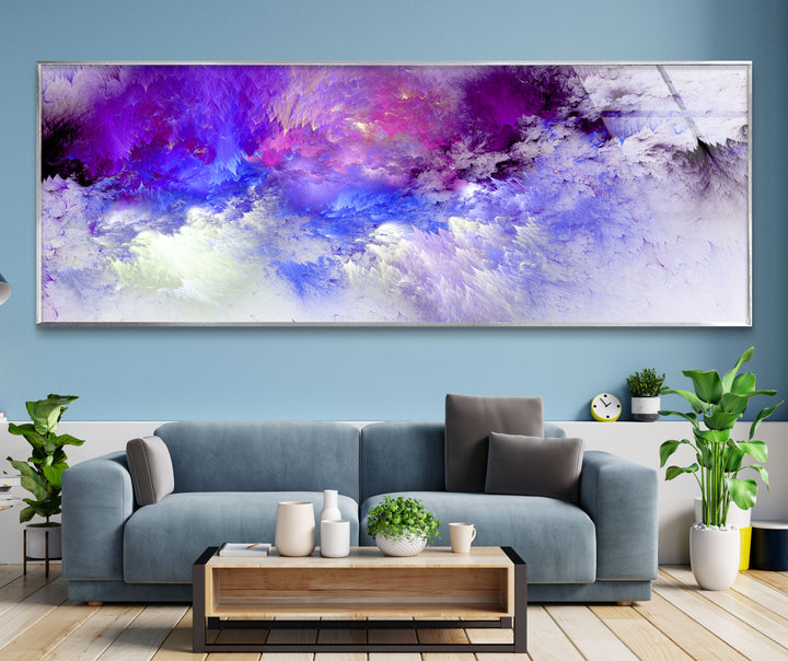 Purple Cloudscape Panoramic Wall Art – Abstract Sky Glass Print