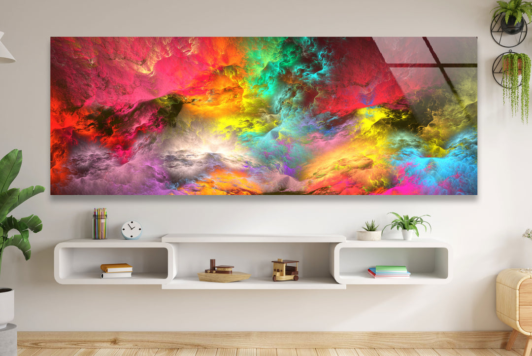 Colorburst Panorama-Wandkunst – Mehrfarbiger abstrakter Glasdruck