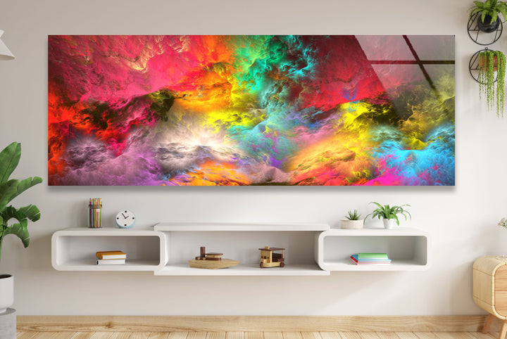 Colorburst Panorama-Wandkunst – Mehrfarbiger abstrakter Glasdruck