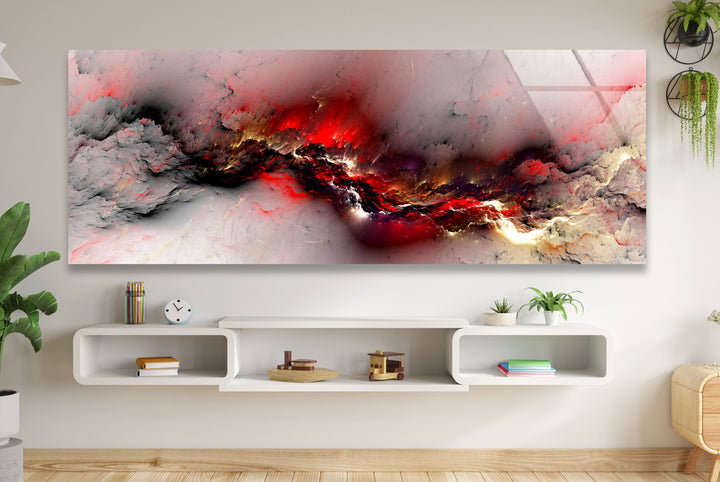 Crimson Storm Panoramic Wall Art – Abstract Red Glass Print