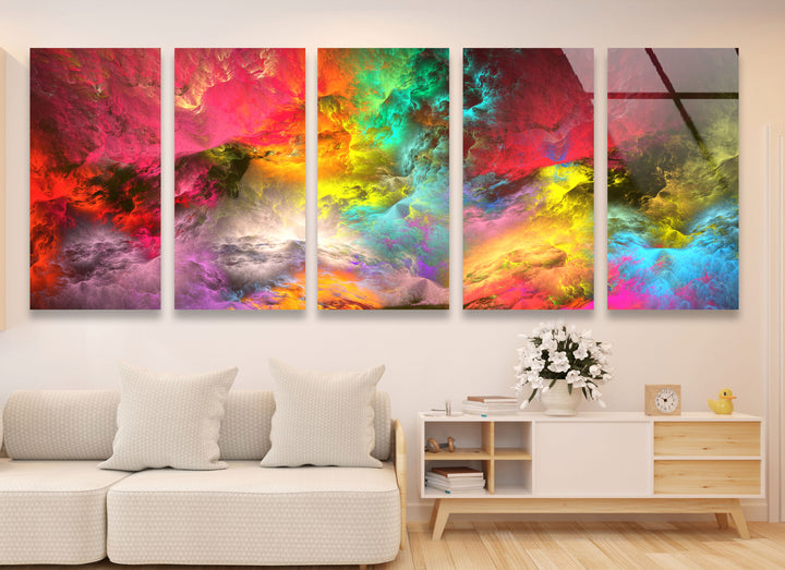 Colorburst Panorama-Wandkunst – Mehrfarbiger abstrakter Glasdruck