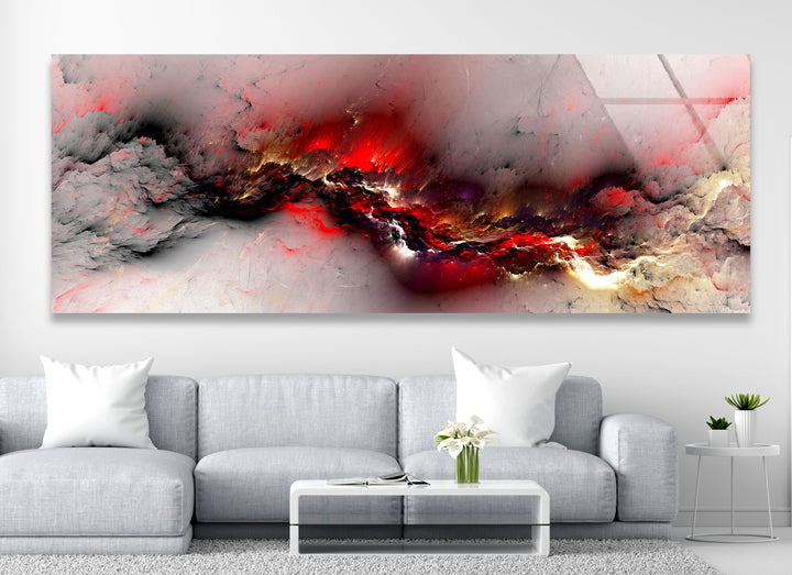 Crimson Storm Panoramic Wall Art – Abstract Red Glass Print