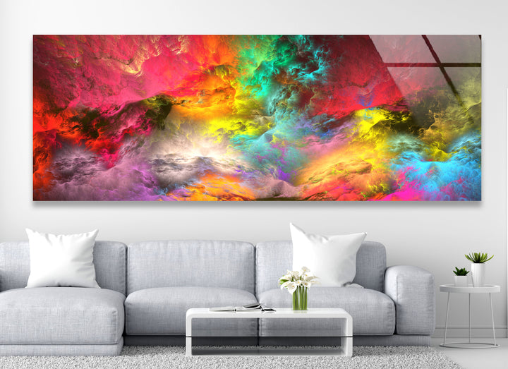 Colorburst Panorama-Wandkunst – Mehrfarbiger abstrakter Glasdruck