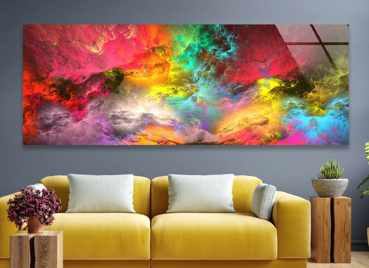 Colorburst Panorama-Wandkunst – Mehrfarbiger abstrakter Glasdruck