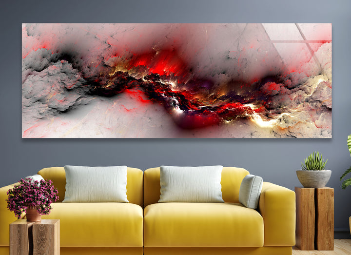 Crimson Storm Panoramic Wall Art – Abstract Red Glass Print
