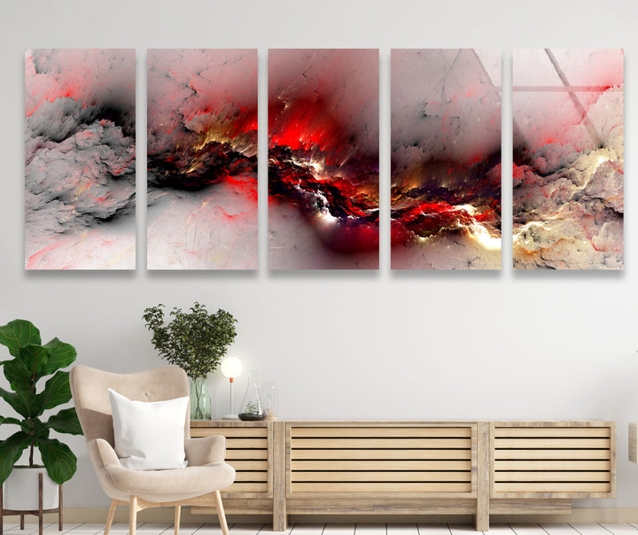 Crimson Storm Panoramic Wall Art – Abstract Red Glass Print