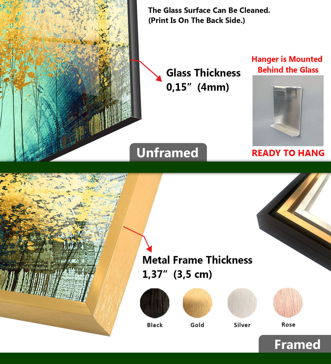 Golden Forest Panorama-Wandkunst – Türkisfarbene abstrakte Landschaft für modernes Wohnzimmer