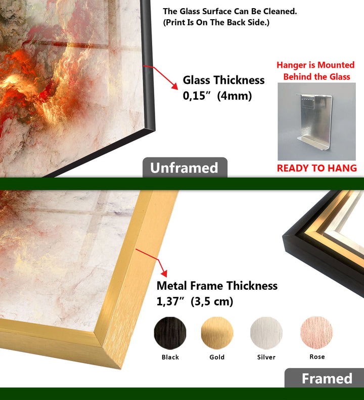 Feurige abstrakte Panorama-Wandkunst – Rot-Gold-Glasdruck