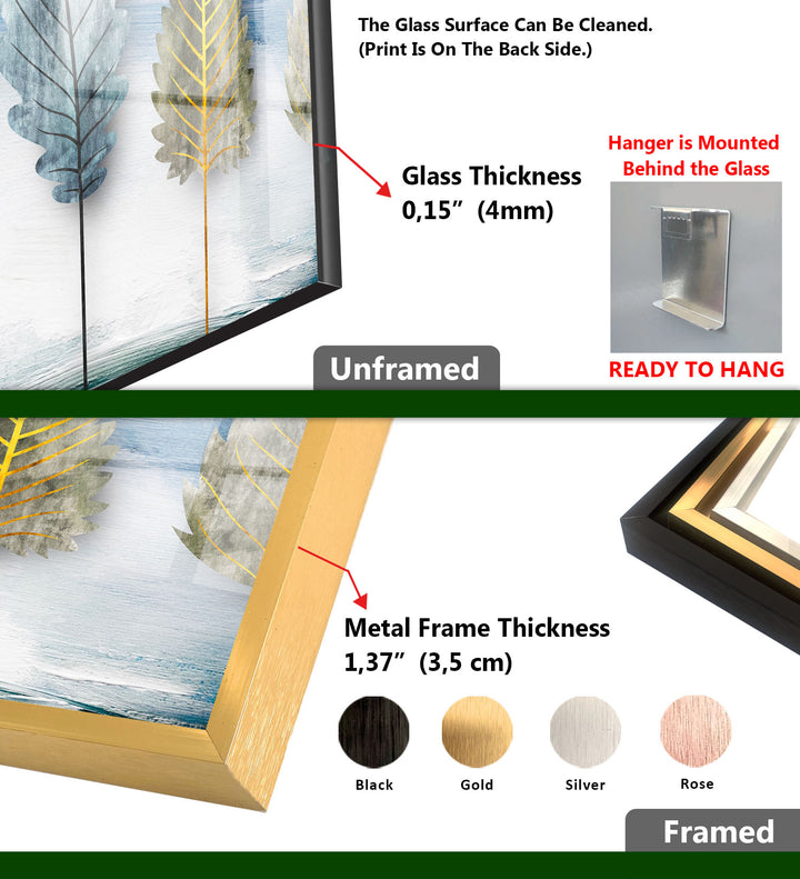 Golden Leaves 5-teiliges Wandbild – Abstraktes Natur-Glasplatten-Set