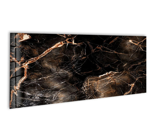 The light and shadow play across the Brown Vein Marble Abstract Glass Wall Art, creating depth in these elegant wall prints.