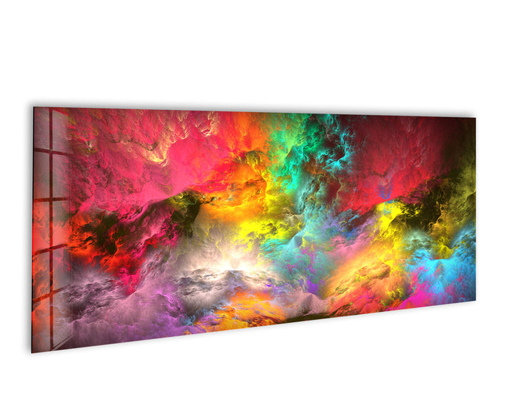 Colorburst Panorama-Wandkunst – Mehrfarbiger abstrakter Glasdruck