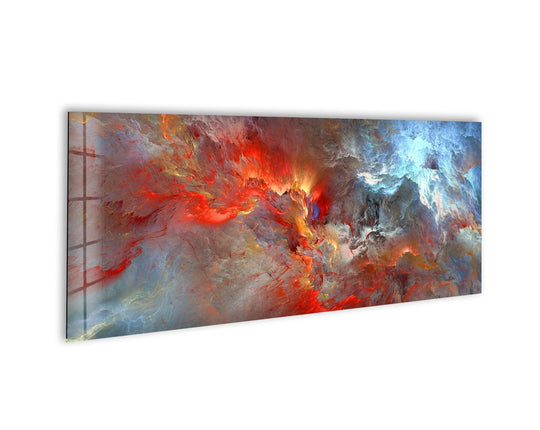 Red grey cloud abstract glass wall art features a vibrant panoramic design and bold colors for modern wall decor and statement wall art