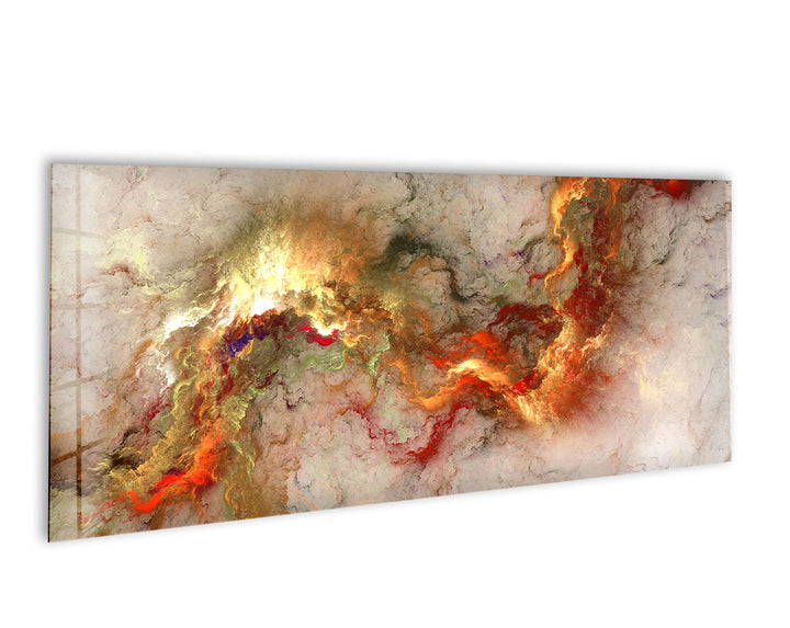 Feurige abstrakte Panorama-Wandkunst – Rot-Gold-Glasdruck
