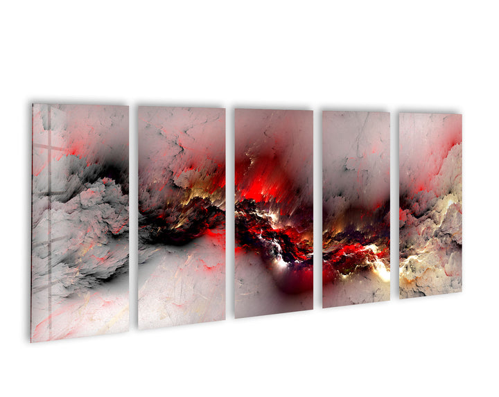 Crimson Storm Panoramic Wall Art – Abstract Red Glass Print