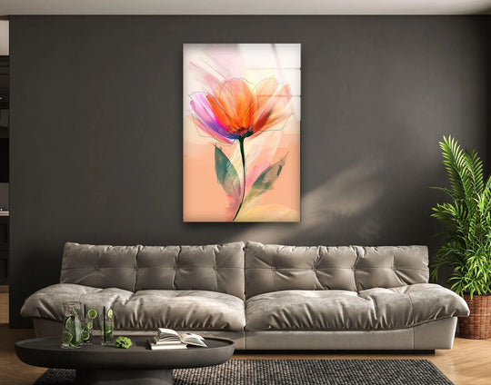 A close-up on the translucent, layered texture of this pastel flower glass wall art, a stunning piece of home decoration.