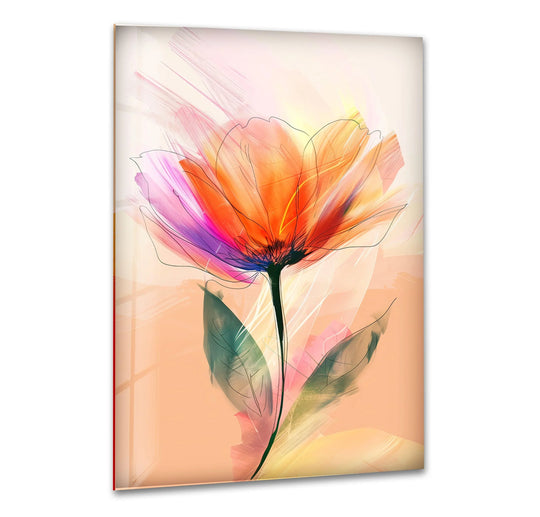 Pastel Flower Glass Wall Art decor showcases delicate petals with realistic fine-line detailing against a soft, blended background.
