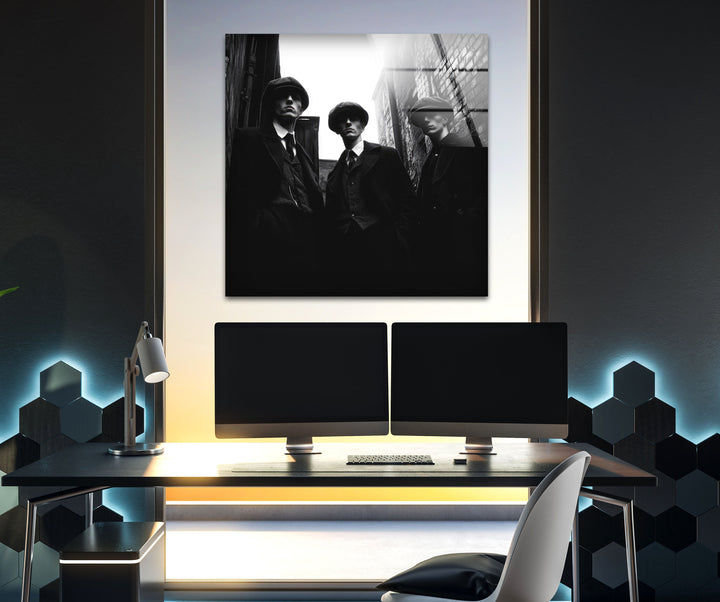 Peaky Blinders Black & White Glass Wall Art photo print on glass, prints on glass wall art
