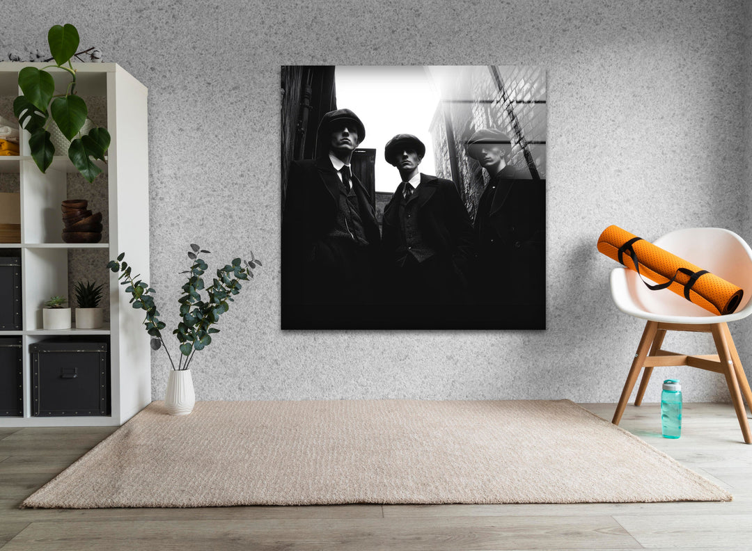 Peaky Blinders Black & White Glass Wall Art custom glass pictures, glass art prints
