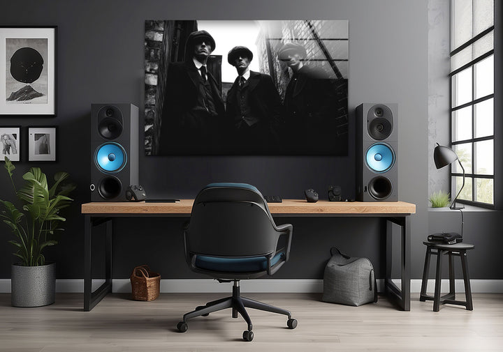 Peaky Blinders Black & White Glass Wall Art large glass photo prints, glass wall photos
