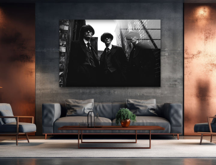 Peaky Blinders Black & White Glass Wall Art custom glass photo prints, large glass prints
