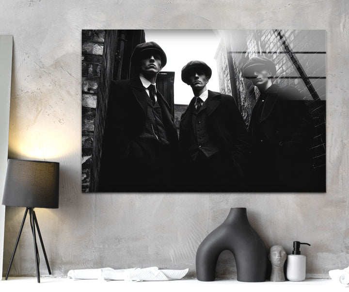 Peaky Blinders Black & White Glass Wall Art picture on glass wall art, photos printed on glass
