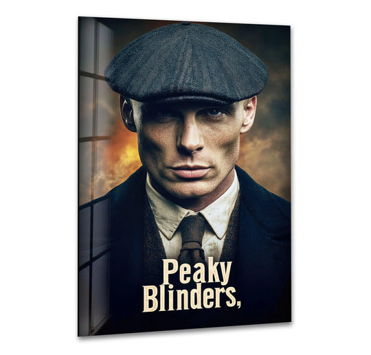 The focal point captures a vintage gentleman in a flat cap, showcasing classic character glass art painting with dramatic cinematic lighting in a portrait.