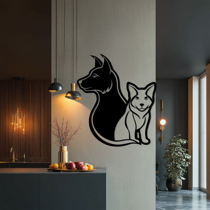Contemporary dog and cat metal artwork home design