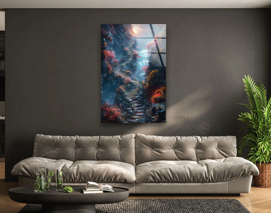 Showcasing the layering effect, this photorealistic landscape glass wall art exemplifies decorative wall art with its stunning depth and vibrant composition.