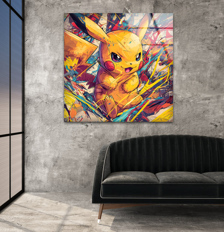 Oil Painting Baby Pikachu Glass Wall Art glass art painting, glass art for the Wall
