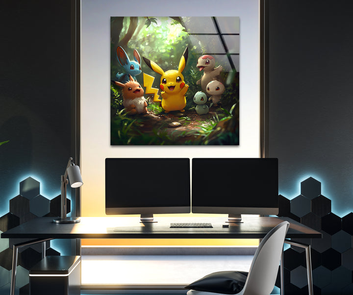 Pikachu with Other Pokemon Glass Wall Art glass wall decor, glass wall art decor