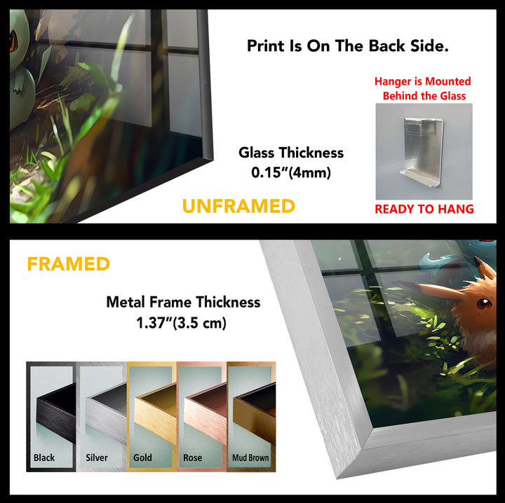 Pikachu mit anderen Pokemon-Wandbildern aus Glas