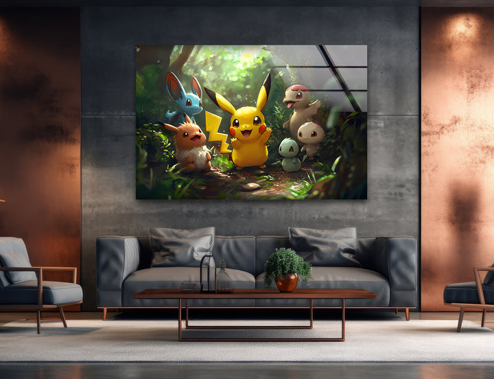 Pikachu with Other Pokemon Glass Wall Art glass art painting, glass art for the Wall