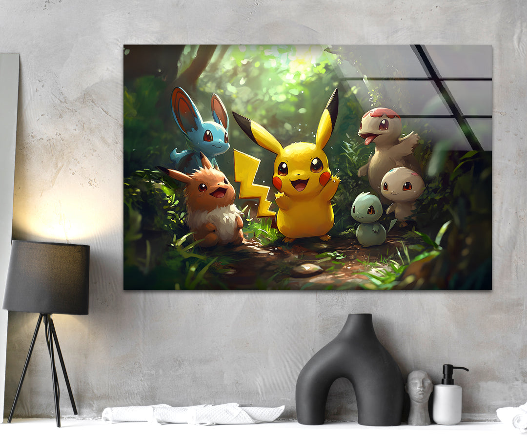 Pikachu with Other Pokemon Glass Wall Art art glass wall art, glass wall art pictures