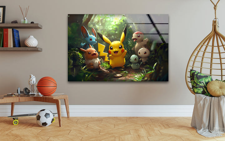 Pikachu with Other Pokemon Glass Wall Art Glass Printing Wall Art, Print photos on glass